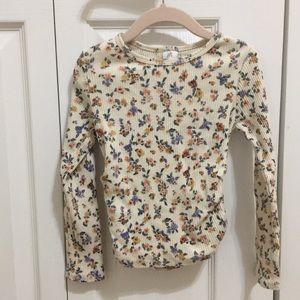 Zara ribbed long sleeve top, ecru with flowers